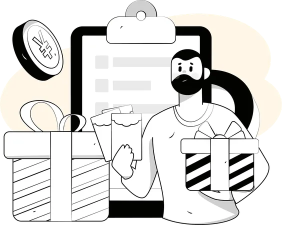 Man works on business lists  Illustration