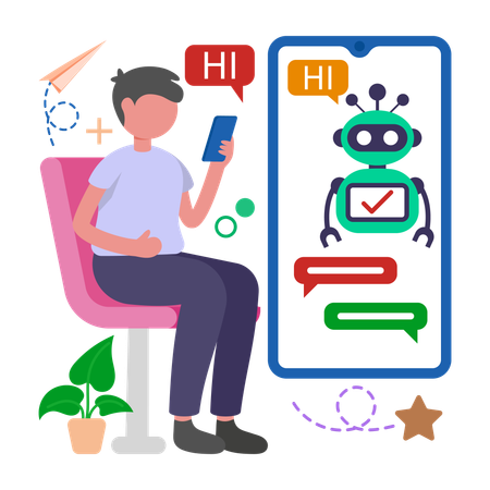 Man works on Chat Bot Interaction  Illustration