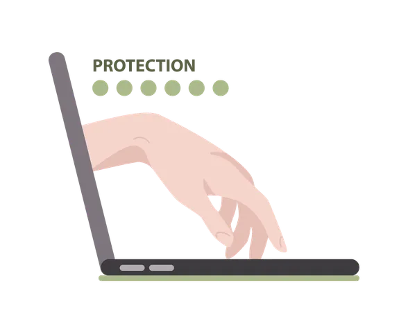 Man works on computer protection  Illustration