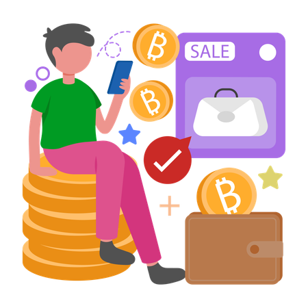 Man works on Crypto Currency Payments  Illustration