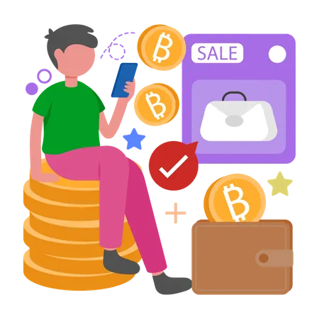 Man works on Crypto Currency Payments  Illustration