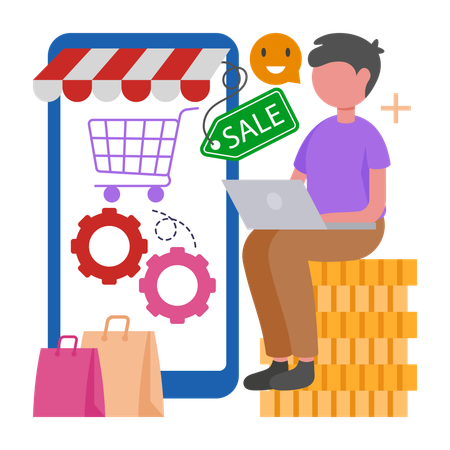 Man works on E Commerce Optimization  Illustration