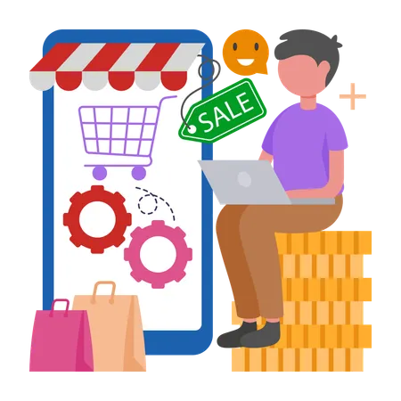 Man works on E Commerce Optimization  Illustration