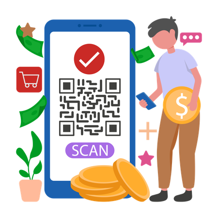 Man works on E Payment  Illustration