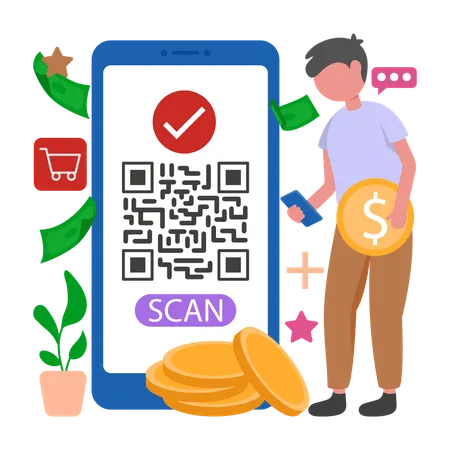 Man works on E Payment  Illustration