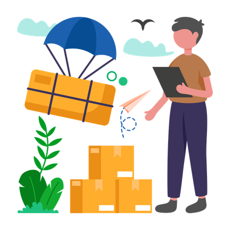 Man works on Hot Air Balloon Delivery  Illustration