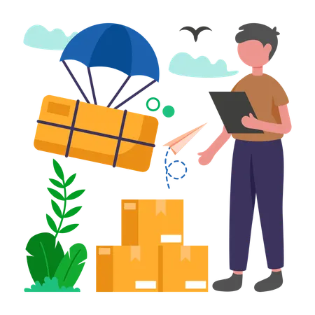 Man works on Hot Air Balloon Delivery  Illustration