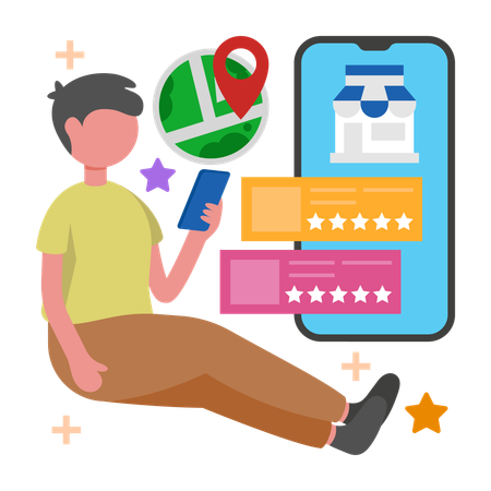 Man works on Location Based System  Illustration