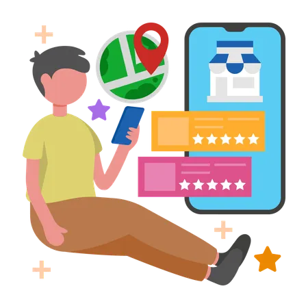 Man works on Location Based System  Illustration