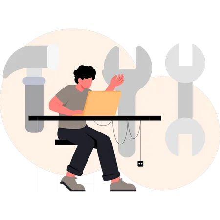Man  works on maintenance  Illustration