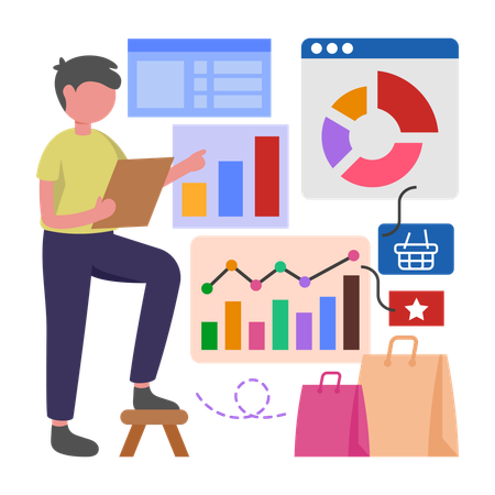 Man works on Market Data Analysis  Illustration