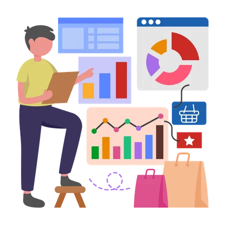 Man works on Market Data Analysis  Illustration