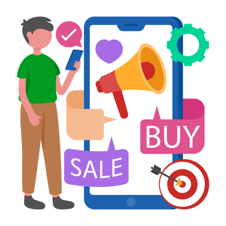Man works on Mobile First Approaches  Illustration