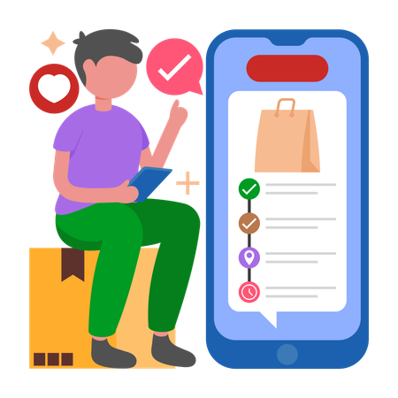 Man works on Order Status Updates  Illustration