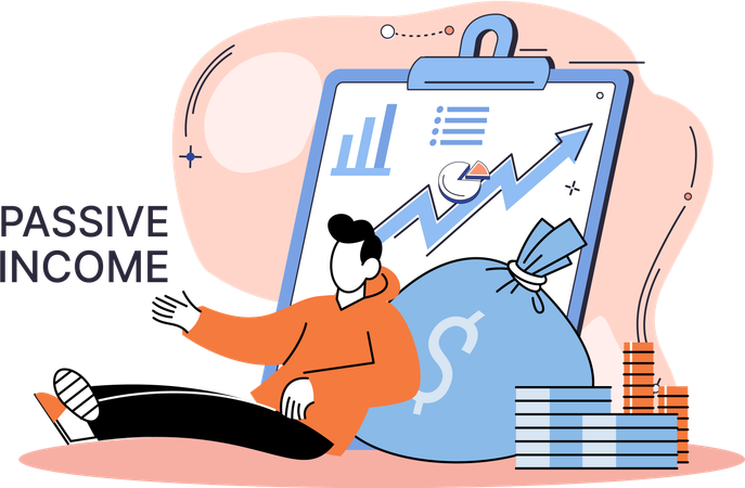 Man works on passive income plans  Illustration