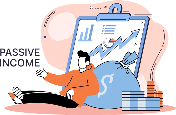 Man works on passive income plans  Illustration