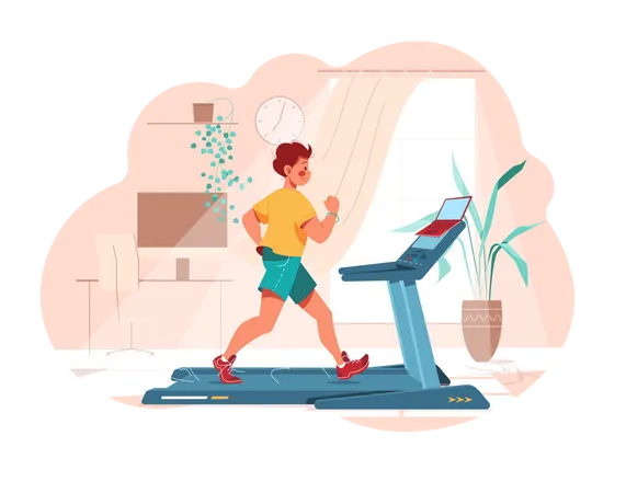 Man works out on treadmill Illustration