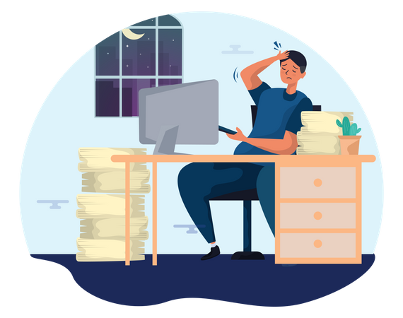 Man works overtime  Illustration