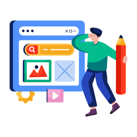 Man works with Web landscape  Illustration