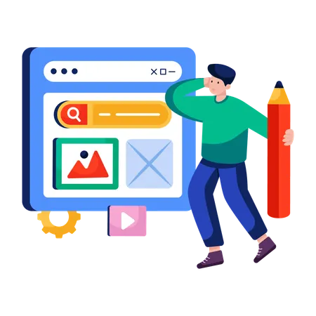 Man works with Web landscape  Illustration