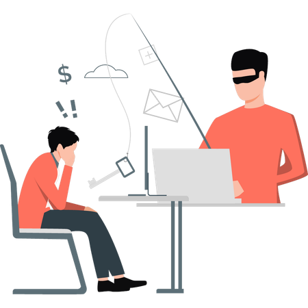 Man worried about business hacker  Illustration