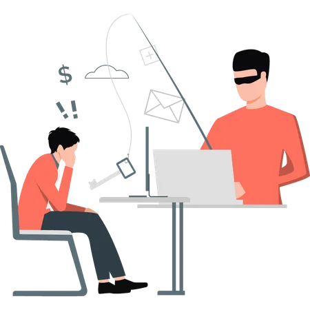 Man worried about business hacker  Illustration