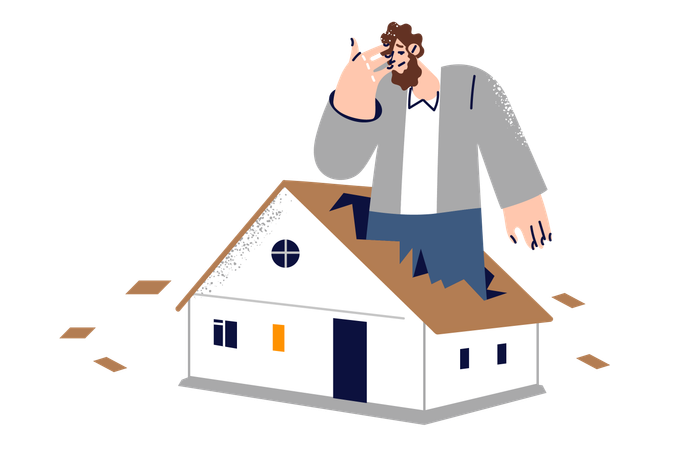 Man worried about small house  Illustration
