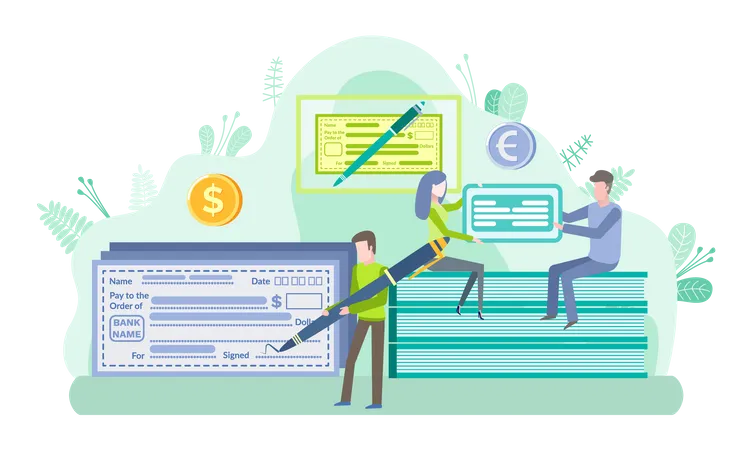 Man write bank cheque  Illustration