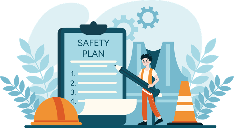 Man write safety plan  Illustration