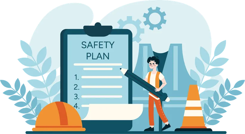 Man write safety plan  Illustration