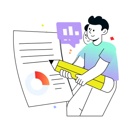 Man Writing Analysis Report  Illustration