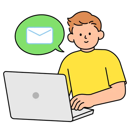 Man Writing An Email Internet Of Thing Simple Vector Illustration Illustration