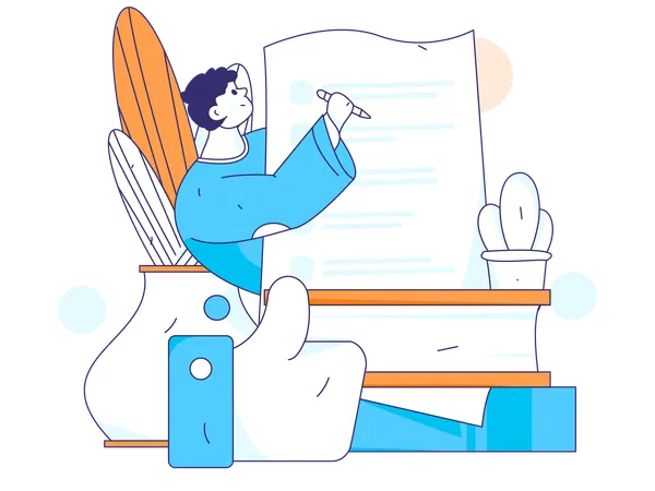 Man writing homework  Illustration