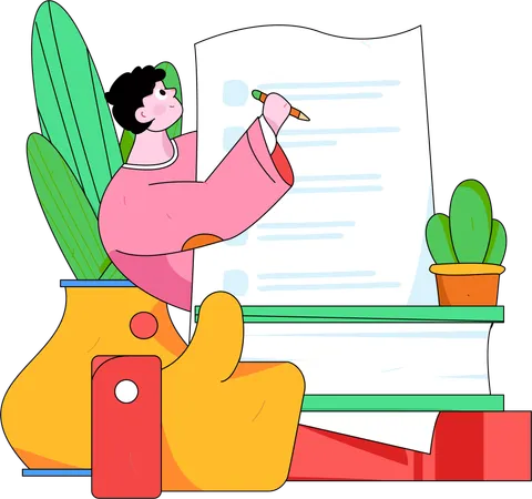 Man writing homework  Illustration