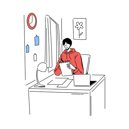 방에서 글을 쓰는 남자  일러스트레이션