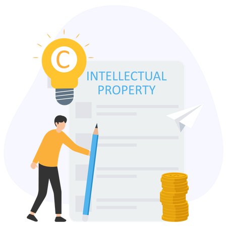 Man writing intellectual property  Illustration