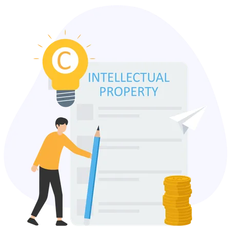 Man writing intellectual property  Illustration