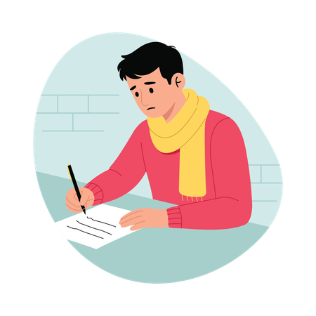 Man Writing Letter to friend  Illustration