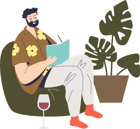 Man writing notes in notebook Illustration