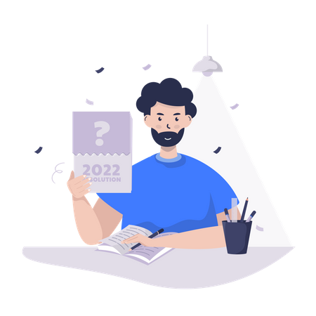 Man writing resolution goals  Illustration