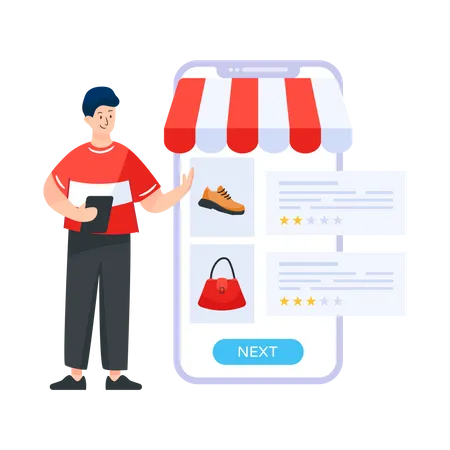 A Flat Editable Illustration Of Shopping Reviews Premium Download Illustration