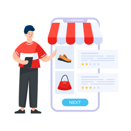 Man writing shopping review  Illustration