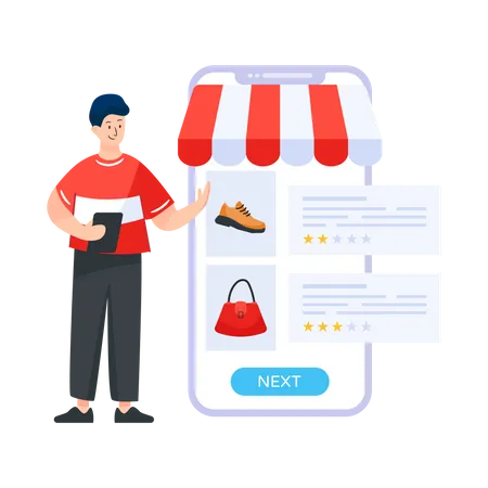 Man writing shopping review  Illustration