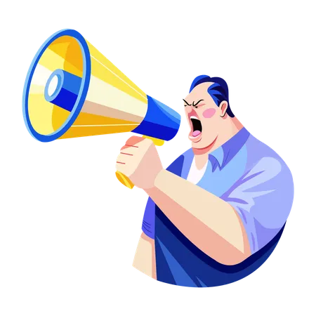 Man yelling on loudspeaker  Illustration