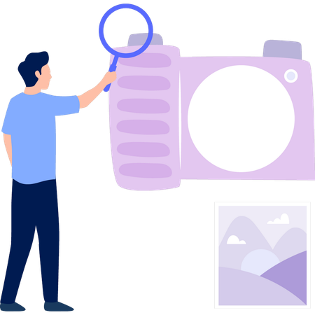Man zooming in on  camera  Illustration