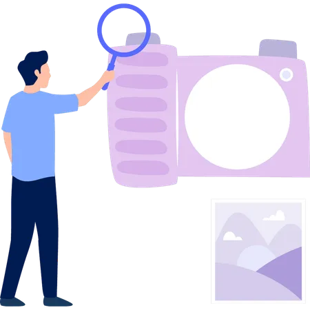 Man zooming in on  camera  Illustration
