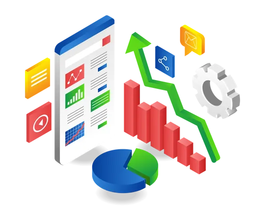 Manage investment data analytics through mobile phone  일러스트레이션