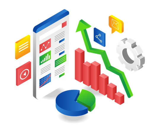 Manage investment data analytics through mobile phone  Illustration