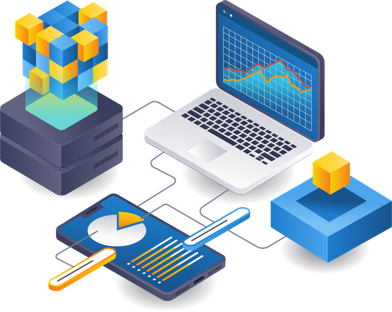 Management business blockchain technology analysis data  Illustration