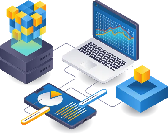 Management business blockchain technology analysis data  Illustration